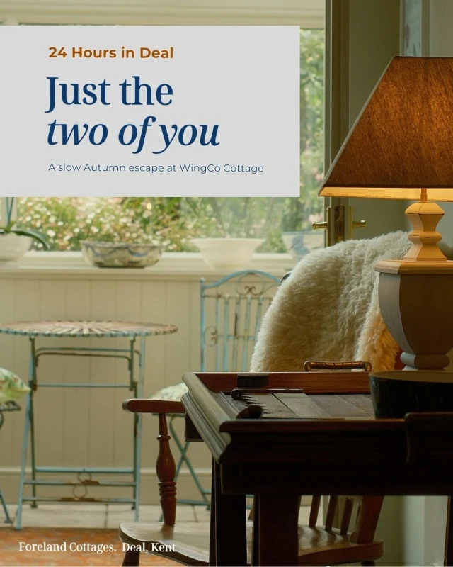 48 hours in Deal—just the two of you. 🍂

No packed itinerary. No rushing from one place to the next. Just time to wander, eat well and remember how lovely it is to be together.

At WingCo Cottage, the sea is only a minute from your front door. Morning coffee, independent shops, cosy cafés and some of Deal’s loveliest places to eat are all just a short stroll away.

And when you’re ready to retreat, WingCo is warm, characterful and wonderfully comfortable—the sort of place where coming home early feels like part of the holiday.

🌊 One minute from the sea
🍽️ Independent cafés and restaurants nearby
🛍️ Deal’s shops and galleries within strolling distance
🛏️ Sleeps 2–4
🍁 Selected autumn dates available

Save this for an autumn escape to the Kent coast—or send it to the person you’d bring.

Book WingCo Cottage through the link in our bio.

#dealkent #kentcoast #autumnescape #ukstaycation #couplesgetaway