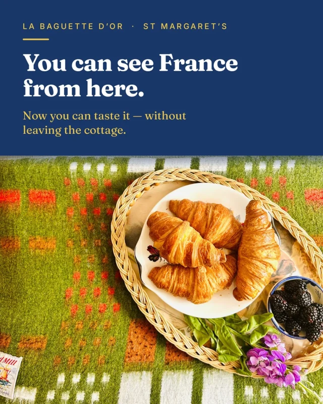 Twenty-one miles of water between this coast and France. Close enough to see on a clear day. Close enough that your phone sometimes gets confused about which country you are standing in. What nobody expects is that the croissants here are French too!

The whole story is in the swipe…where they are baked, who gets up at four to do it, and how they reach your kitchen before you have opened your eyes.

Just a little sprinkle of extra joy in your recharge stay with us 🥐

@labaguettedor.bakery 

#stmargaretsbay #kentcoast #artisanbakery #coastalretreat #holidaycottagesuk